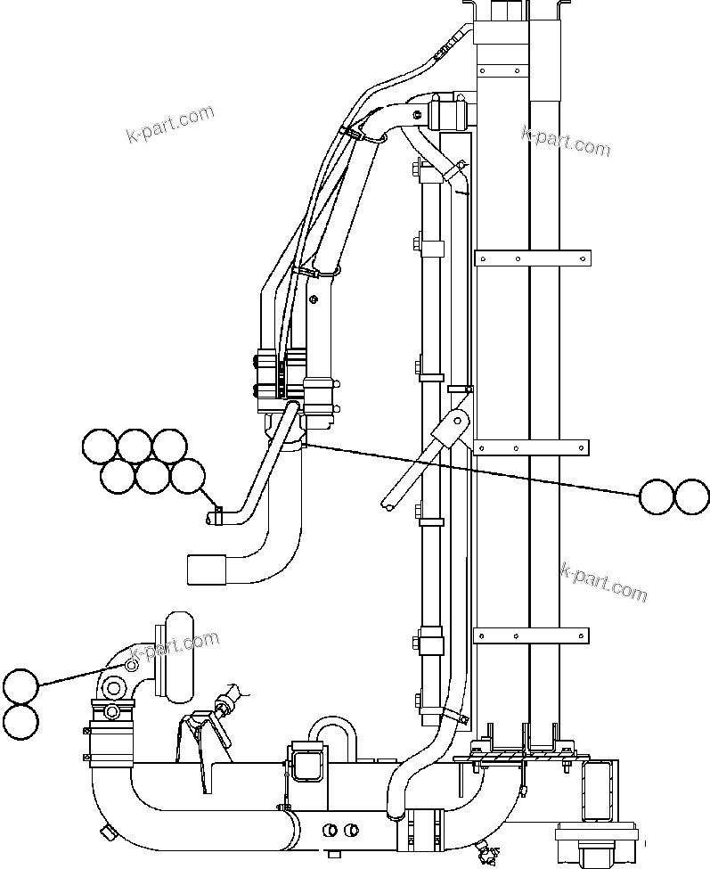 Komatsu parts book diagram for AFE47-EF 730E S/N A30445 & A30446   ORAPA MINE: RADIATOR PIPING - 3
