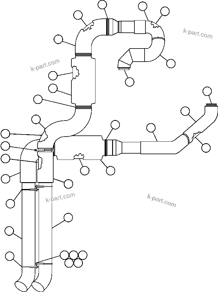 Komatsu parts book diagram for AFE47-EF 730E S/N A30445 & A30446   ORAPA MINE: EXHAUST PIPING