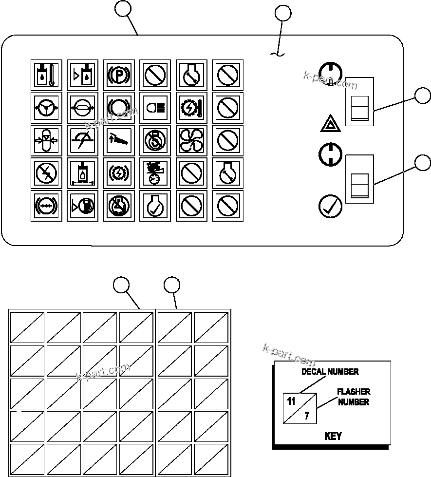 Komatsu parts book diagram for AFE47-EF 730E S/N A30445 & A30446   ORAPA MINE: WARNING LIGHTS MODULE (EJ5735)