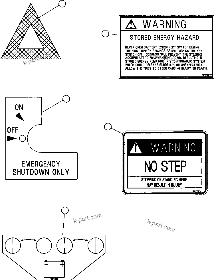 Komatsu parts book diagram for AFE47-FE 730E S/N A30512 - A30517    ROSSING URANIUM: DECALS & WARNINGS - 2