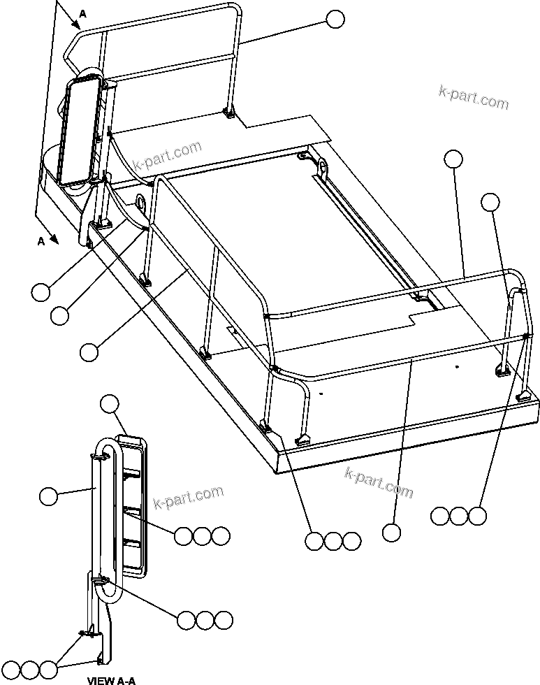 Komatsu parts book diagram for AFE47-FE 730E S/N A30512 - A30517    ROSSING URANIUM: L.H. DECK HANDRAILS & MIRROR