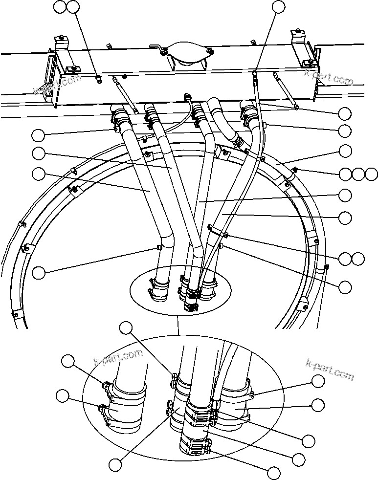 Komatsu parts book diagram for AFE47-FE 730E S/N A30512 - A30517    ROSSING URANIUM: RADIATOR PIPING - 1