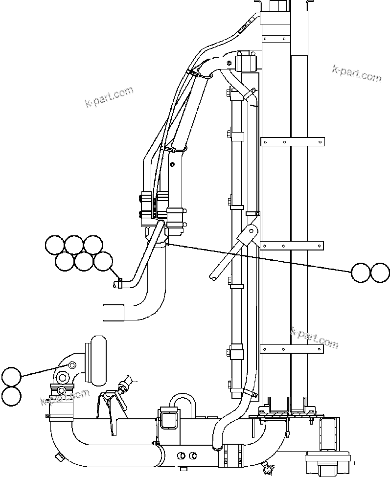 Komatsu parts book diagram for AFE47-FE 730E S/N A30512 - A30517    ROSSING URANIUM: RADIATOR PIPING - 3