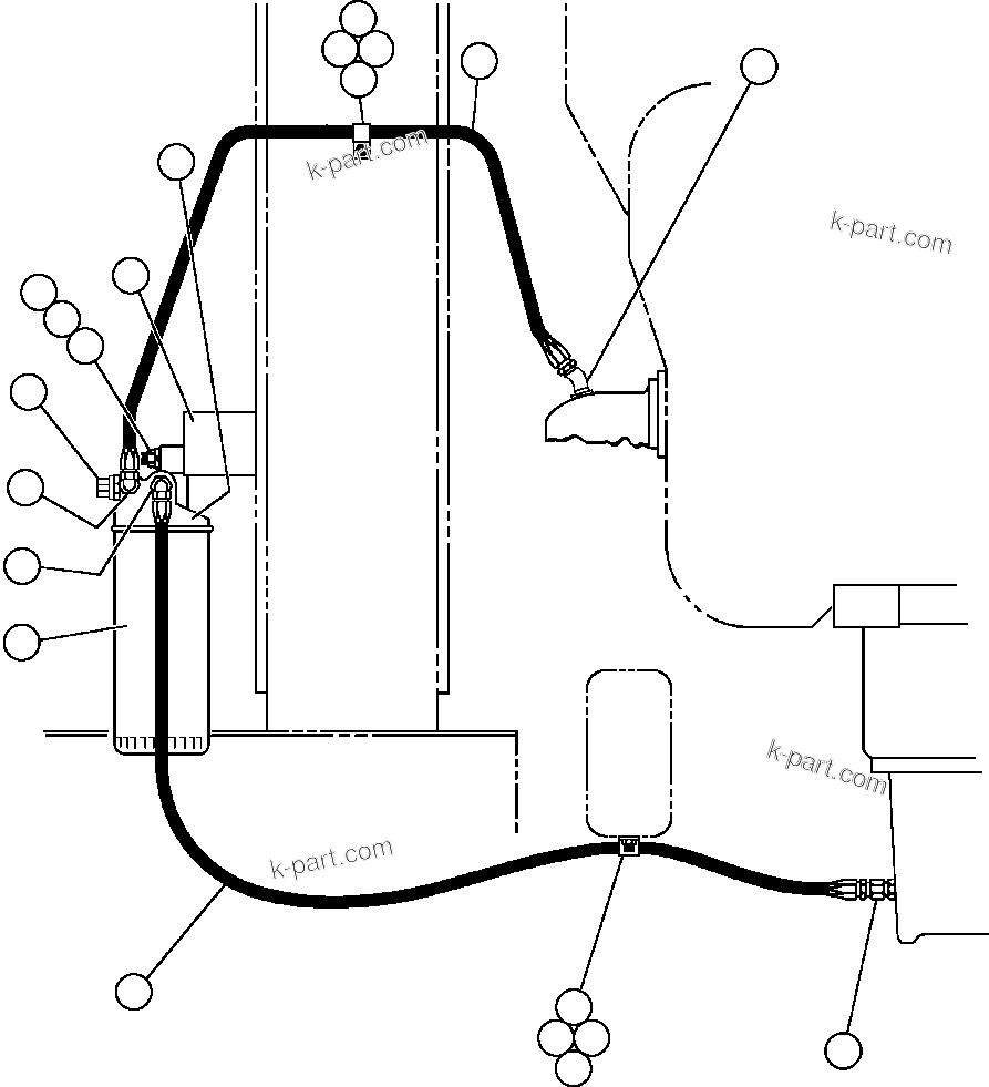 Komatsu parts book diagram for AFE47-FE 730E S/N A30512 - A30517    ROSSING URANIUM: ENGINE BY-PASS FILTER PIPING & INSTL