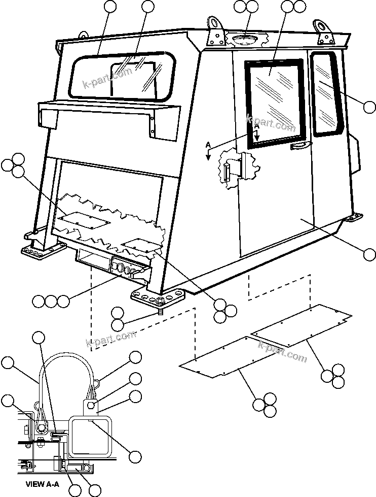 Komatsu parts book diagram for AFE47-FE 730E S/N A30512 - A30517    ROSSING URANIUM: CAB ASSEMBLY - 1 (EM0031)