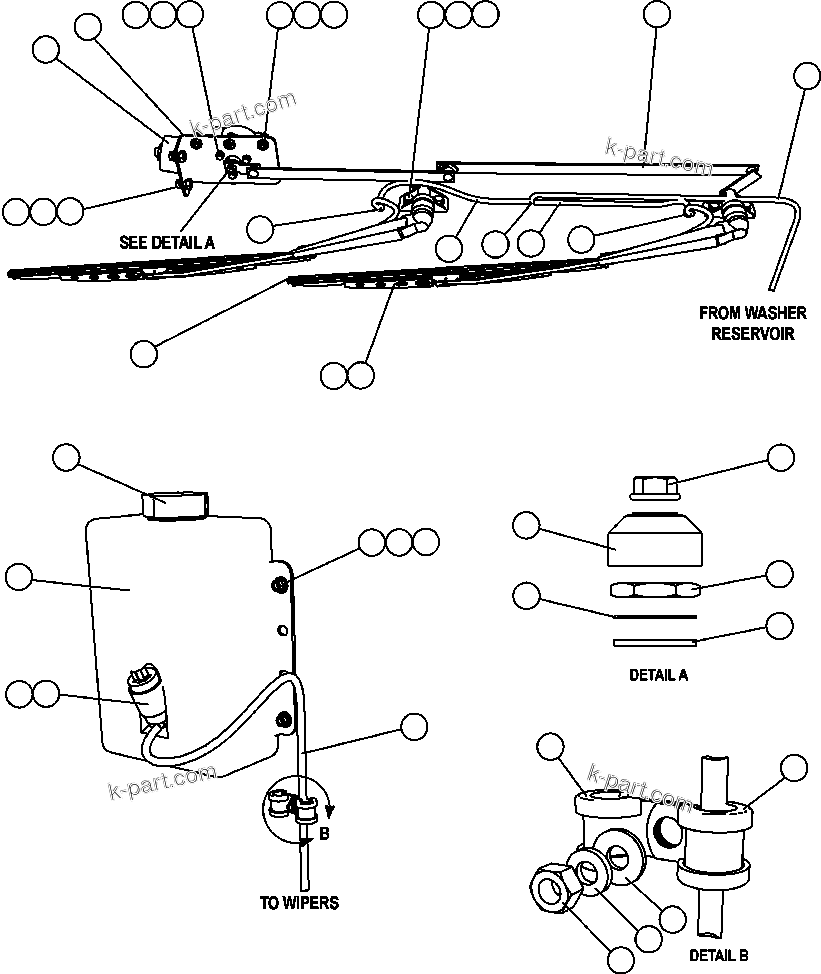Komatsu parts book diagram for AFE47-FE 730E S/N A30512 - A30517    ROSSING URANIUM: WINDSHIELD WIPER/WASHER INSTALLATION