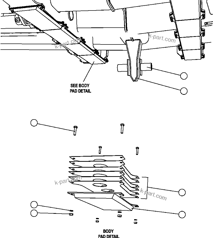 Komatsu parts book diagram for AFE47-FE 730E S/N A30512 - A30517    ROSSING URANIUM: BODY GUIDE & PADS