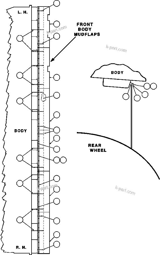 Komatsu parts book diagram for AFE47-FE 730E S/N A30512 - A30517    ROSSING URANIUM: MUD FLAP INSTALLATION - 1