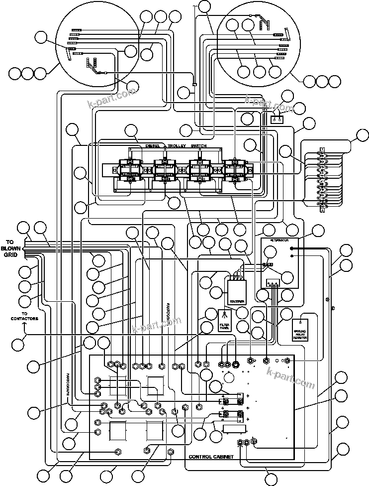 Komatsu parts book diagram for AFE47-FE 730E S/N A30512 - A30517    ROSSING URANIUM: ELECTRIC POWER COMPONENTS WIRING (TROLLEY)
