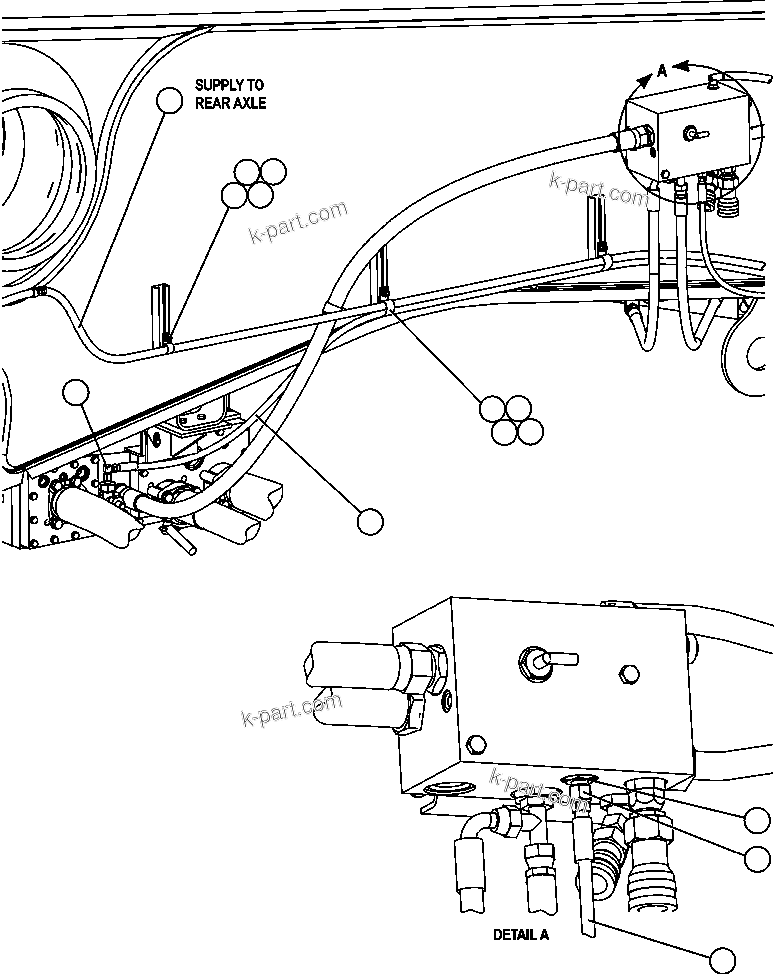 Komatsu parts book diagram for AFE47-FE 730E S/N A30512 - A30517    ROSSING URANIUM: AUTOMATIC LUBRICATION - FRAME PIPING - 1