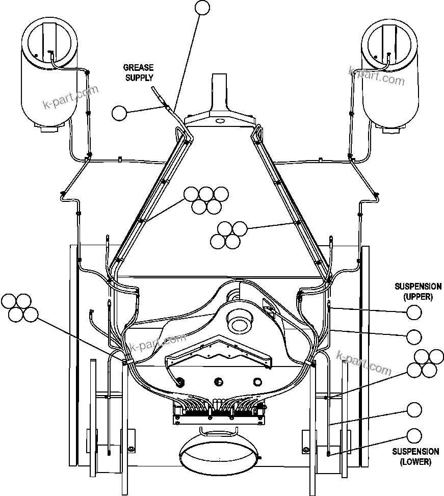 Komatsu parts book diagram for AFE47-FE 730E S/N A30512 - A30517    ROSSING URANIUM: AUTOMATIC LUBRICATION - REAR AXLE PIPING