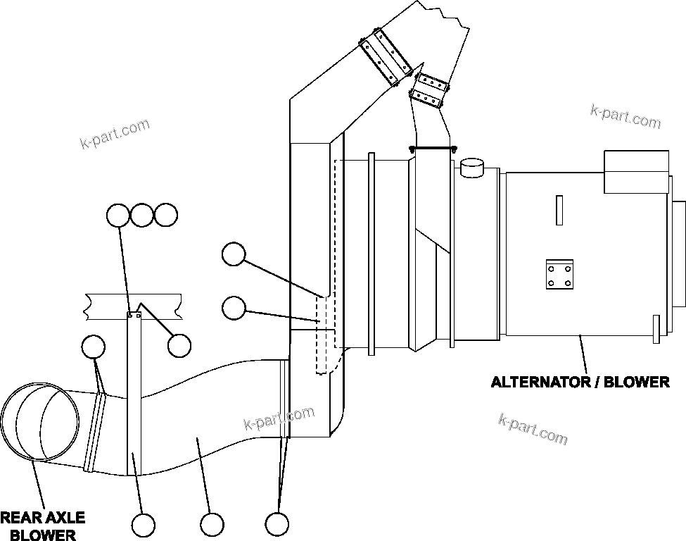 Komatsu parts book diagram for AFE47-FE 730E S/N A30512 - A30517    ROSSING URANIUM: AXLE BLOWER HOSE INSTALLATION