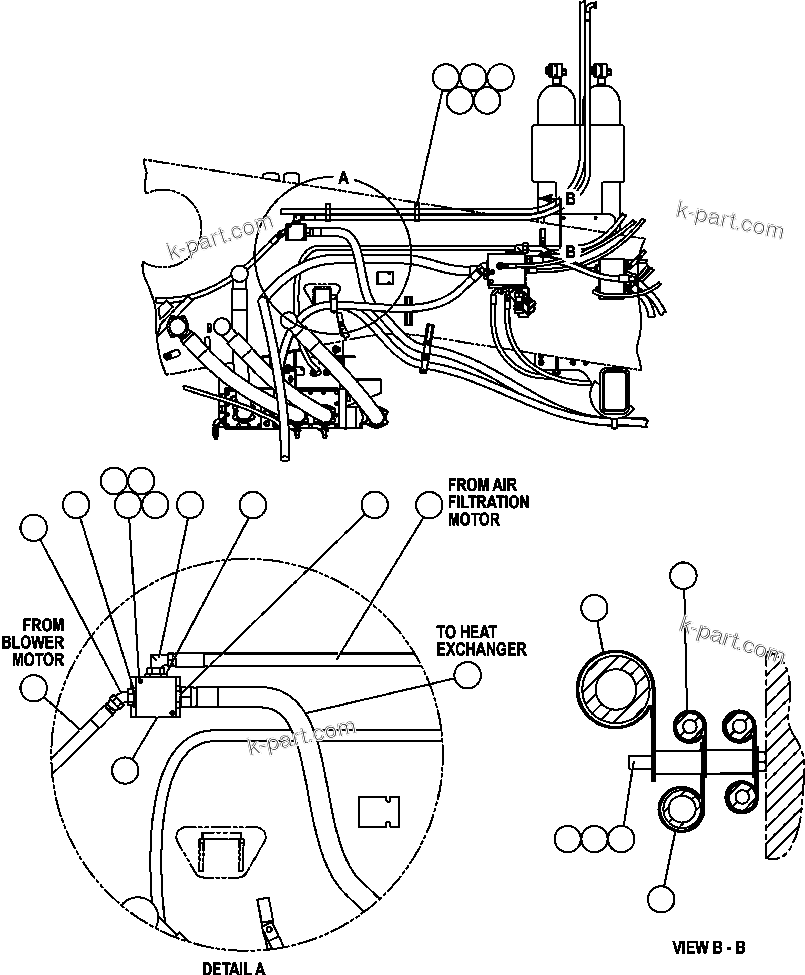 Komatsu parts book diagram for AFE47-FE 730E S/N A30512 - A30517    ROSSING URANIUM: AUXILIARY BLOWER PIPING - TROLLEY - 2