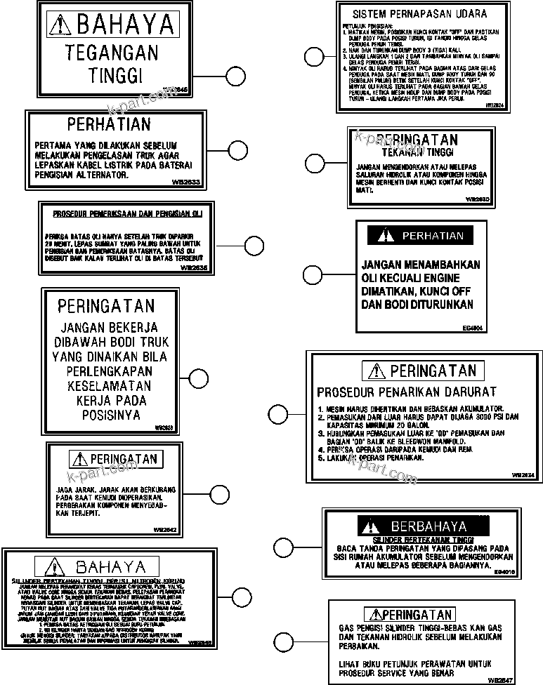 Komatsu parts book diagram for AFE47-FF 730E S/N A30518 - A30520 & A30523     DARMA HENWA: DECALS & WARNINGS