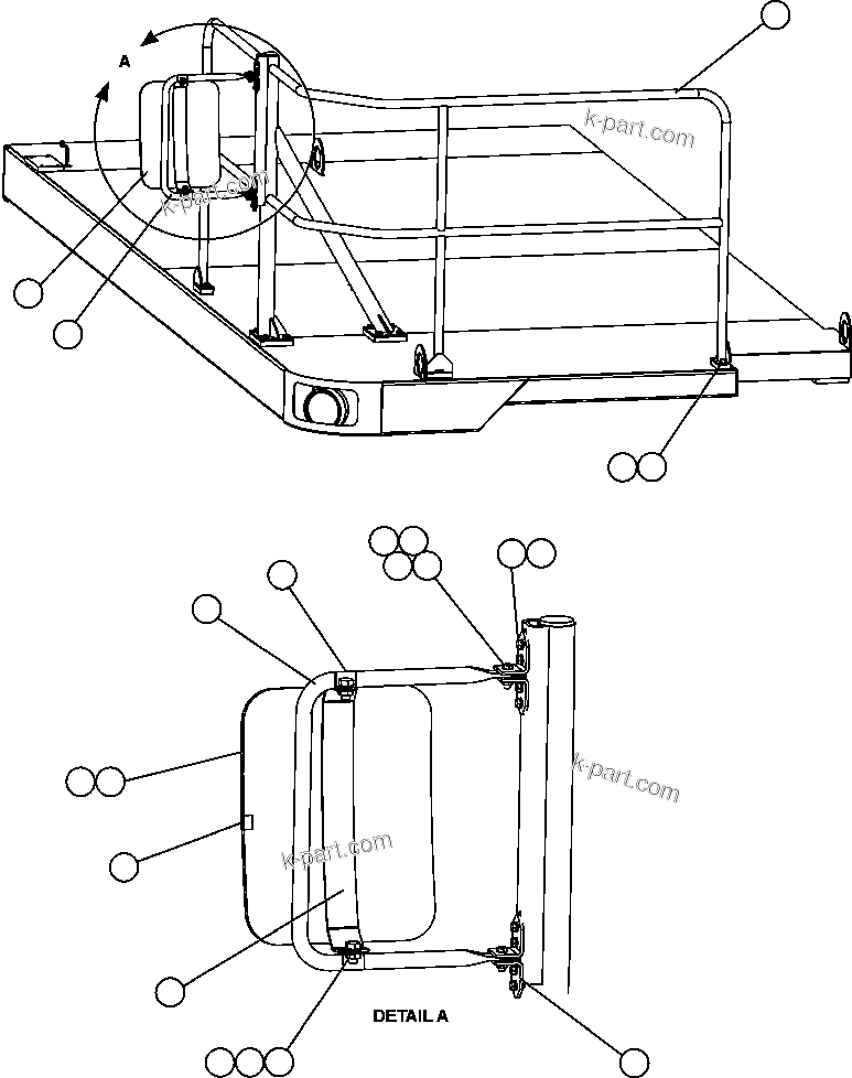 Komatsu parts book diagram for AFE47-FF 730E S/N A30518 - A30520 & A30523     DARMA HENWA: R.H. DECK HANDRAILS & MIRROR