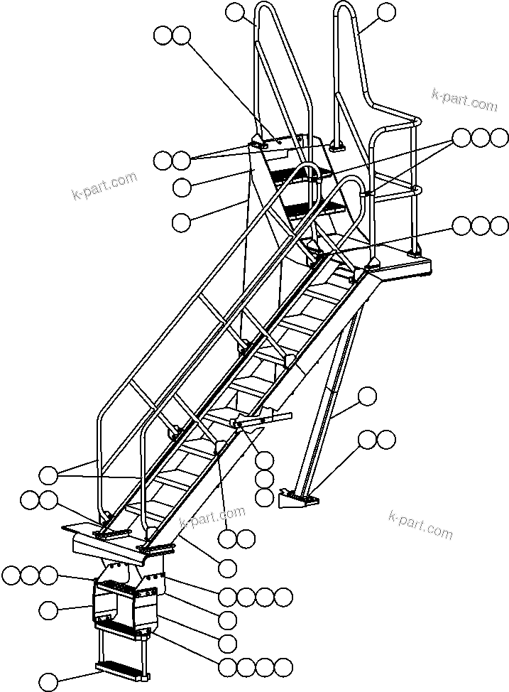 Komatsu parts book diagram for AFE47-FF 730E S/N A30518 - A30520 & A30523     DARMA HENWA: DIAGONAL & LEFT DECK LADDERS
