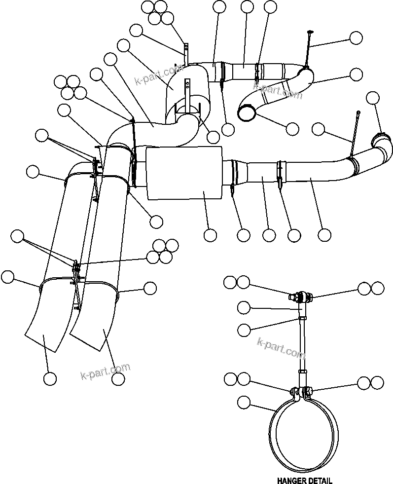 Komatsu parts book diagram for AFE47-FF 730E S/N A30518 - A30520 & A30523     DARMA HENWA: EXHAUST PIPING
