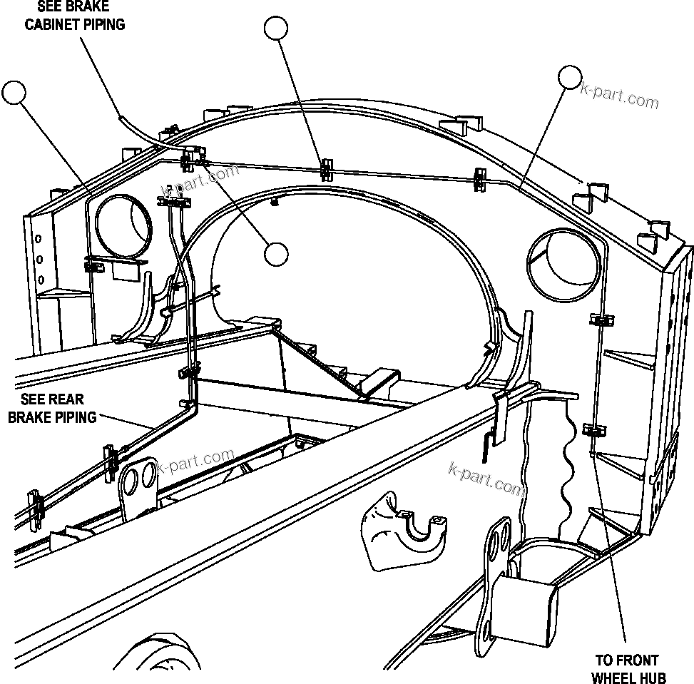 Komatsu parts book diagram for AFE47-FF 730E S/N A30518 - A30520 & A30523     DARMA HENWA: FRONT BRAKE PIPING - 1