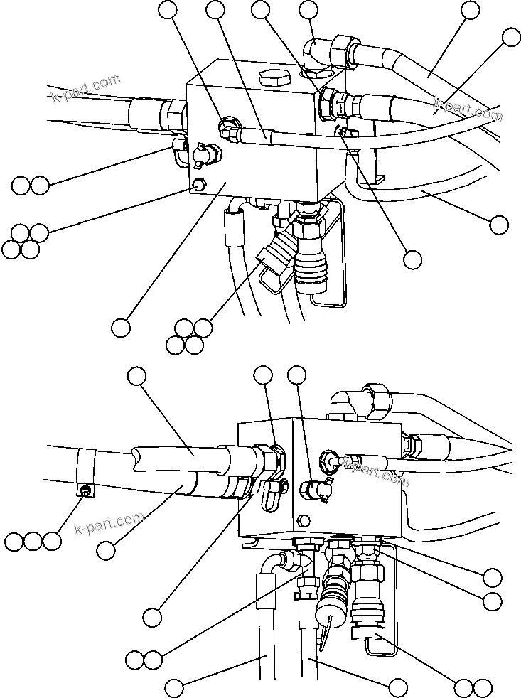 Komatsu parts book diagram for AFE47-FF 730E S/N A30518 - A30520 & A30523     DARMA HENWA: BLEEDDOWN MANIFOLD INSTALLATION