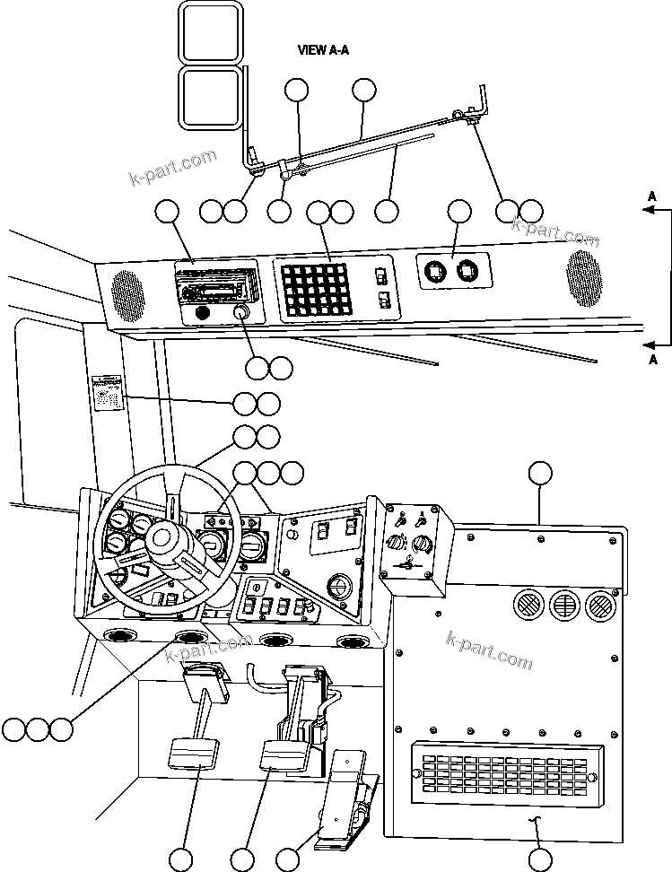 Komatsu parts book diagram for AFE47-FF 730E S/N A30518 - A30520 & A30523     DARMA HENWA: OPERATOR CONTROLS & OVERHEAD PANEL
