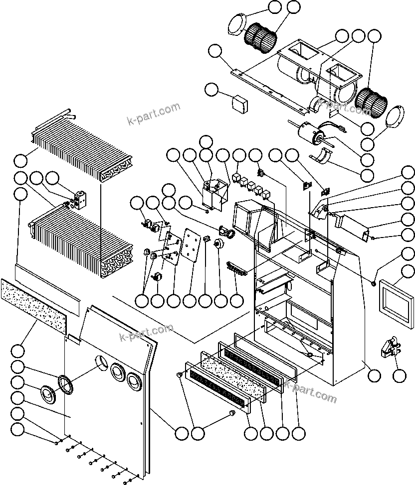 Komatsu parts book diagram for AFE47-FF 730E S/N A30518 - A30520 & A30523     DARMA HENWA: HEATER/AIR CONDITIONER ASSEMBLY - 1 (PC1066)