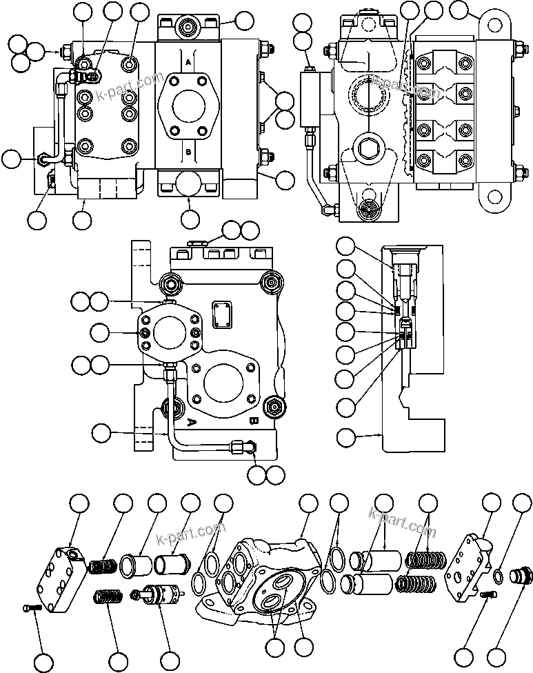 Komatsu parts book diagram for AFE47-FF 730E S/N A30518 - A30520 & A30523     DARMA HENWA: HOIST CONTROL VALVE ASSM (PB8267)