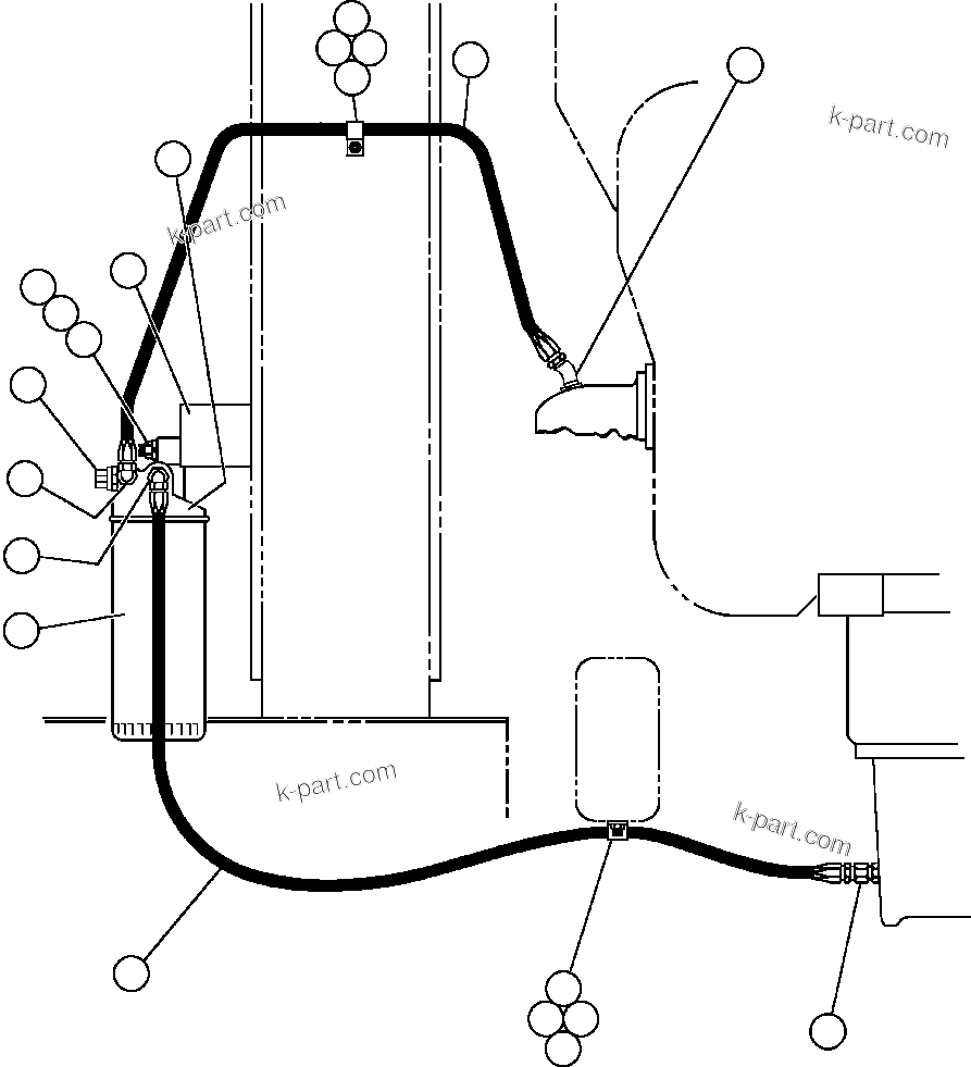 Komatsu parts book diagram for AFE47-FH 730E S/N A30524     NITTETSU: ENGINE BY-PASS FILTER PIPING & INSTL
