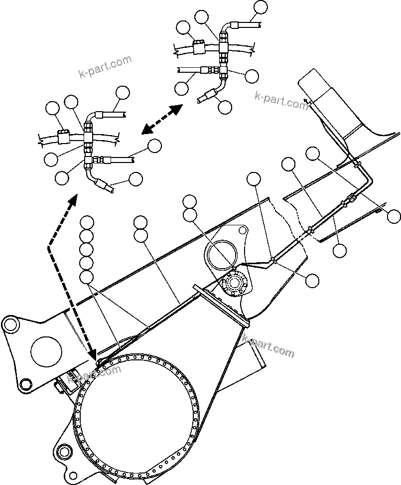 Komatsu parts book diagram for AFE47-FH 730E S/N A30524     NITTETSU: REAR BRAKE PIPING