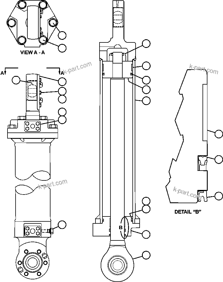Komatsu parts book diagram for AFE47-FH 730E S/N A30524     NITTETSU: STEERING CYLINDER AND BEARINGS