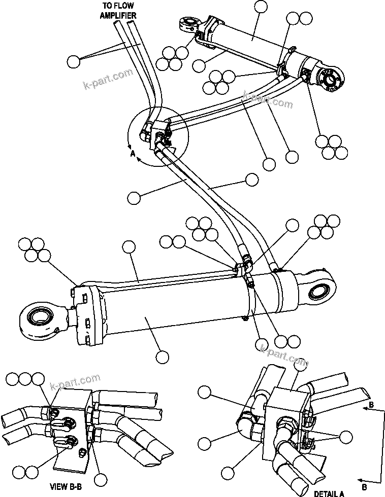 Komatsu parts book diagram for AFE47-FH 730E S/N A30524     NITTETSU: STEERING CYLINDER PIPING
