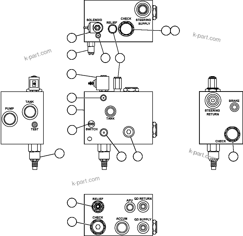Komatsu parts book diagram for AFE47-FH 730E S/N A30524     NITTETSU: BLEEDDOWN MANIFOLD VALVE ASSEMBLY (PC1842)