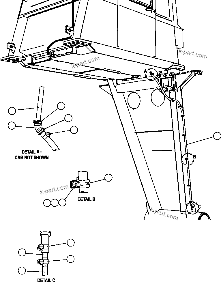 Komatsu parts book diagram for AFE47-FH 730E S/N A30524     NITTETSU: A/C DRAIN HOSE INSTALLATION