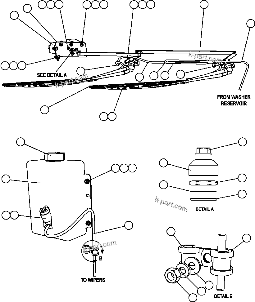 Komatsu parts book diagram for AFE47-FH 730E S/N A30524     NITTETSU: WINDSHIELD WIPER/WASHER INSTALLATION