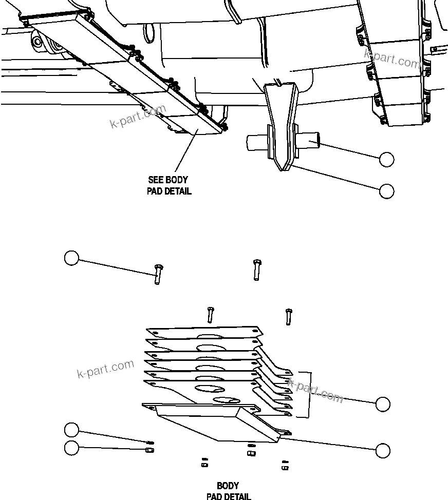 Komatsu parts book diagram for AFE47-FH 730E S/N A30524     NITTETSU: BODY GUIDE & PADS