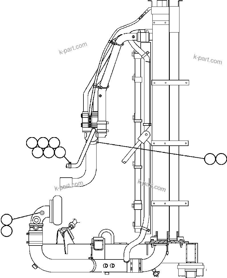 Komatsu parts book diagram for AFE47-FM 730E S/N A30531 - A30534     RUSSIAN COPPER COMPANY (RMK): RADIATOR PIPING - 3
