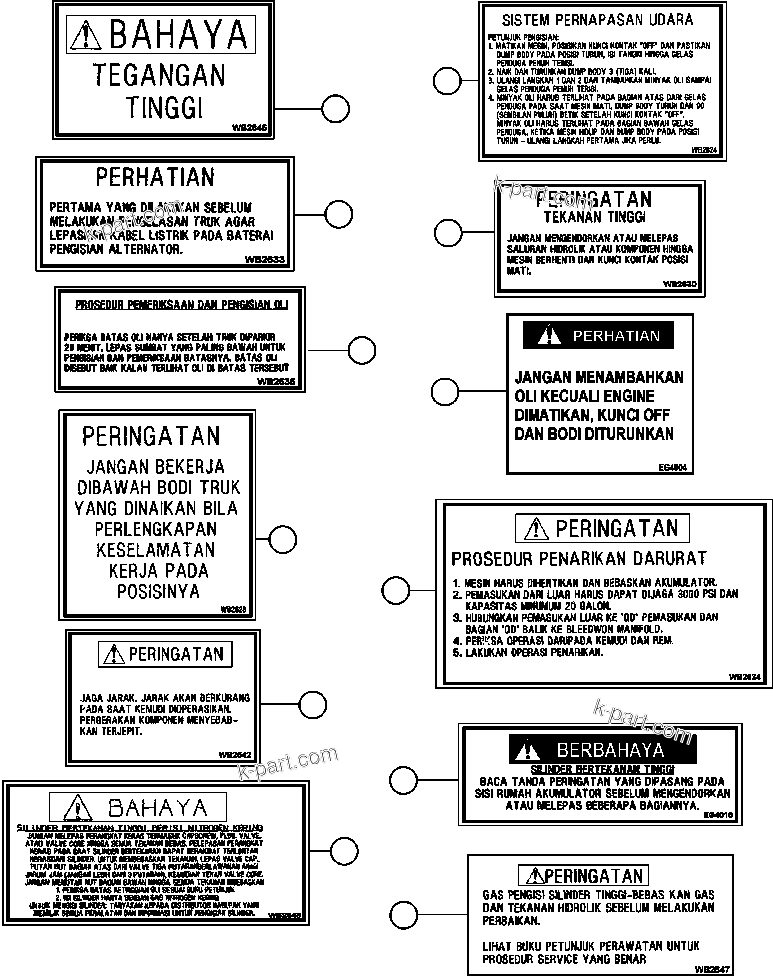 Komatsu parts book diagram for AFE47-FP 730E S/N A30541 - A30545 & A30550 - A30551      DARMA HENWA: DECALS & WARNINGS  1/2
