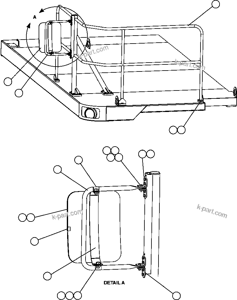 Komatsu parts book diagram for AFE47-FP 730E S/N A30541 - A30545 & A30550 - A30551      DARMA HENWA: R.H. DECK HANDRAILS & MIRROR