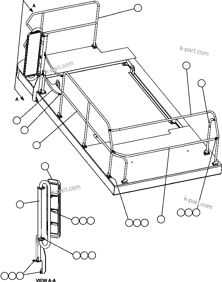 Komatsu parts book diagram for AFE47-FP 730E S/N A30541 - A30545 & A30550 - A30551      DARMA HENWA: L.H. DECK HANDRAILS & MIRROR