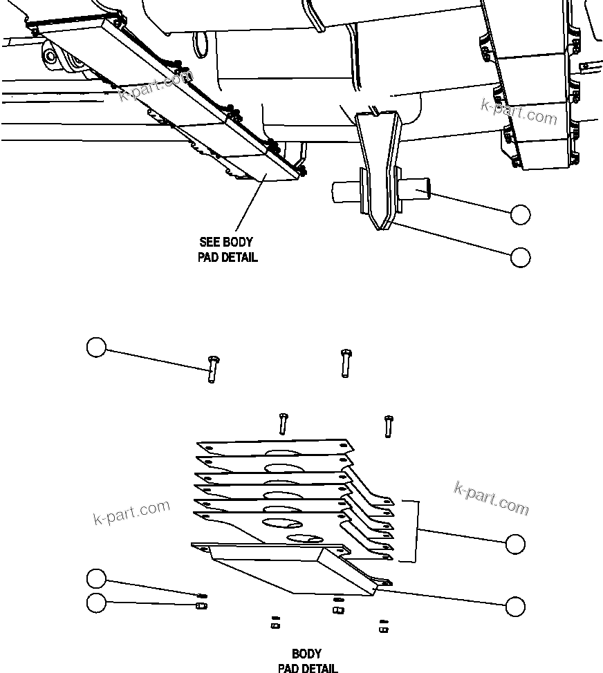 Komatsu parts book diagram for AFE47-FP 730E S/N A30541 - A30545 & A30550 - A30551      DARMA HENWA: BODY GUIDE & PADS