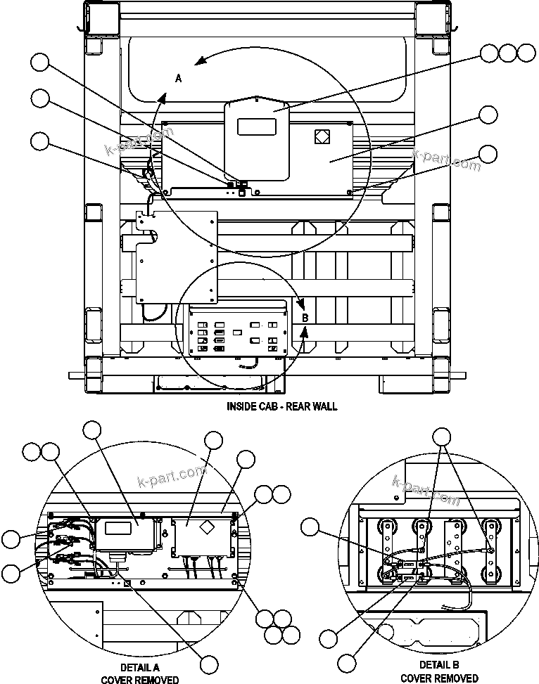Komatsu parts book diagram for AFE47-FP 730E S/N A30541 - A30545 & A30550 - A30551      DARMA HENWA: VHMS - CAB INSTALLATION ( 1/2)