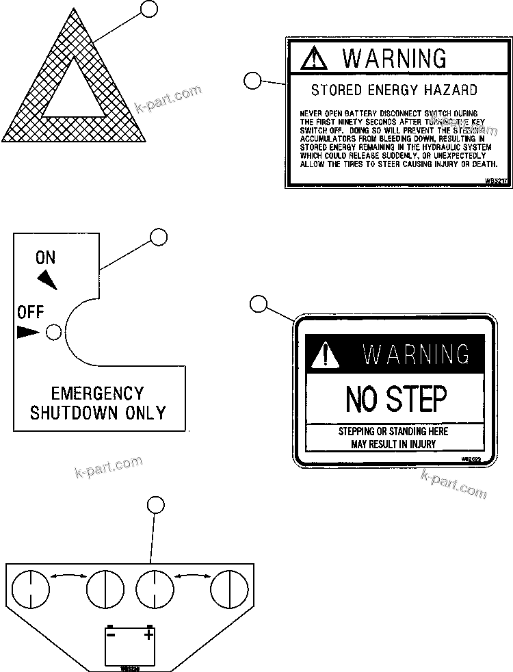 Komatsu parts book diagram for AFE47-FQ 730E S/N A30546 - A30549     ROSSING URANIUM: DECALS & WARNINGS  3/3