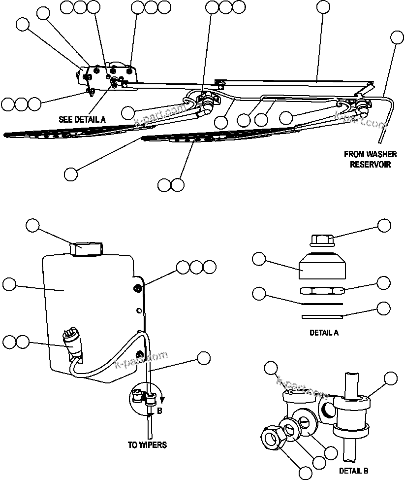Komatsu parts book diagram for AFE47-FQ 730E S/N A30546 - A30549     ROSSING URANIUM: WINDSHIELD WIPER/WASHER INSTALLATION