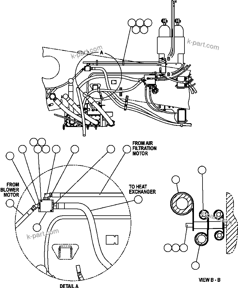 Komatsu parts book diagram for AFE47-FQ 730E S/N A30546 - A30549     ROSSING URANIUM: AUXILIARY BLOWER PIPING - TROLLEY ( 3/3)