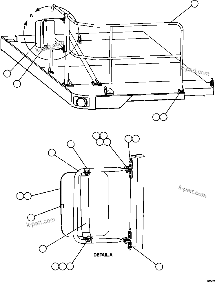 Komatsu parts book diagram for AFE47-GG 730E S/N A30600-A30601 & A30604-A30605    ROSSING (Trolley): RH DECK HANDRAILS & MIRROR