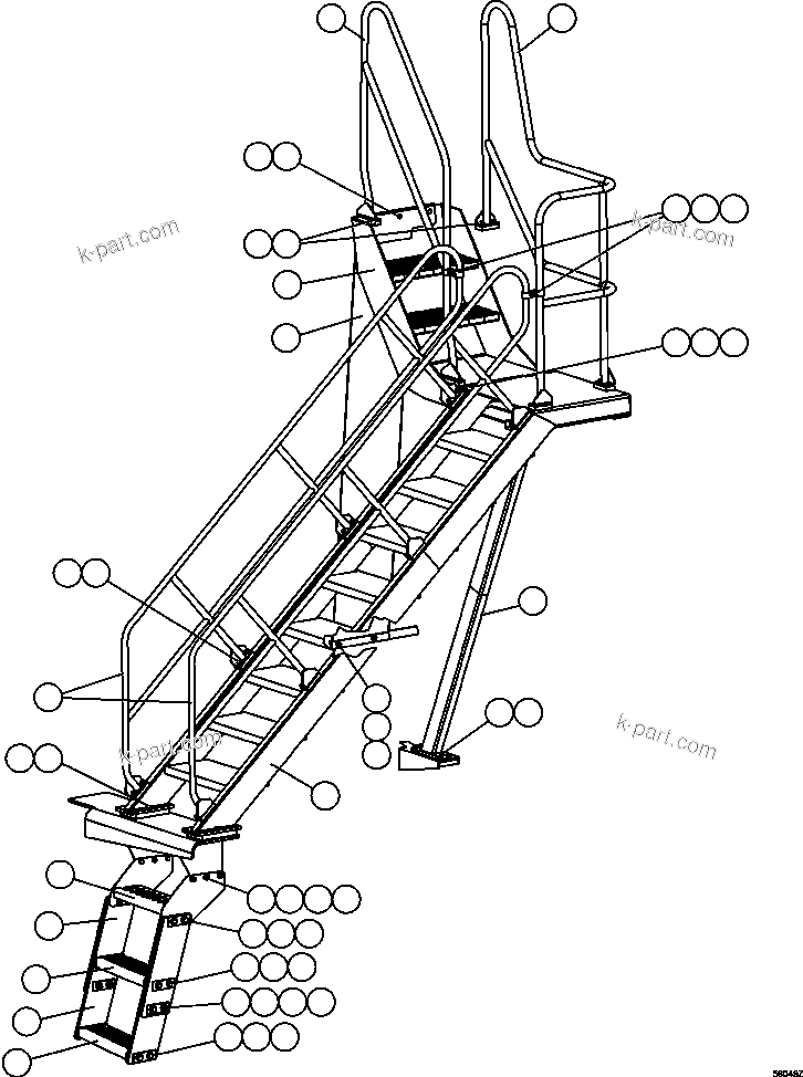 Komatsu parts book diagram for AFE47-GG 730E S/N A30600-A30601 & A30604-A30605    ROSSING (Trolley): DIAGONAL & LEFT DECK LADDERS