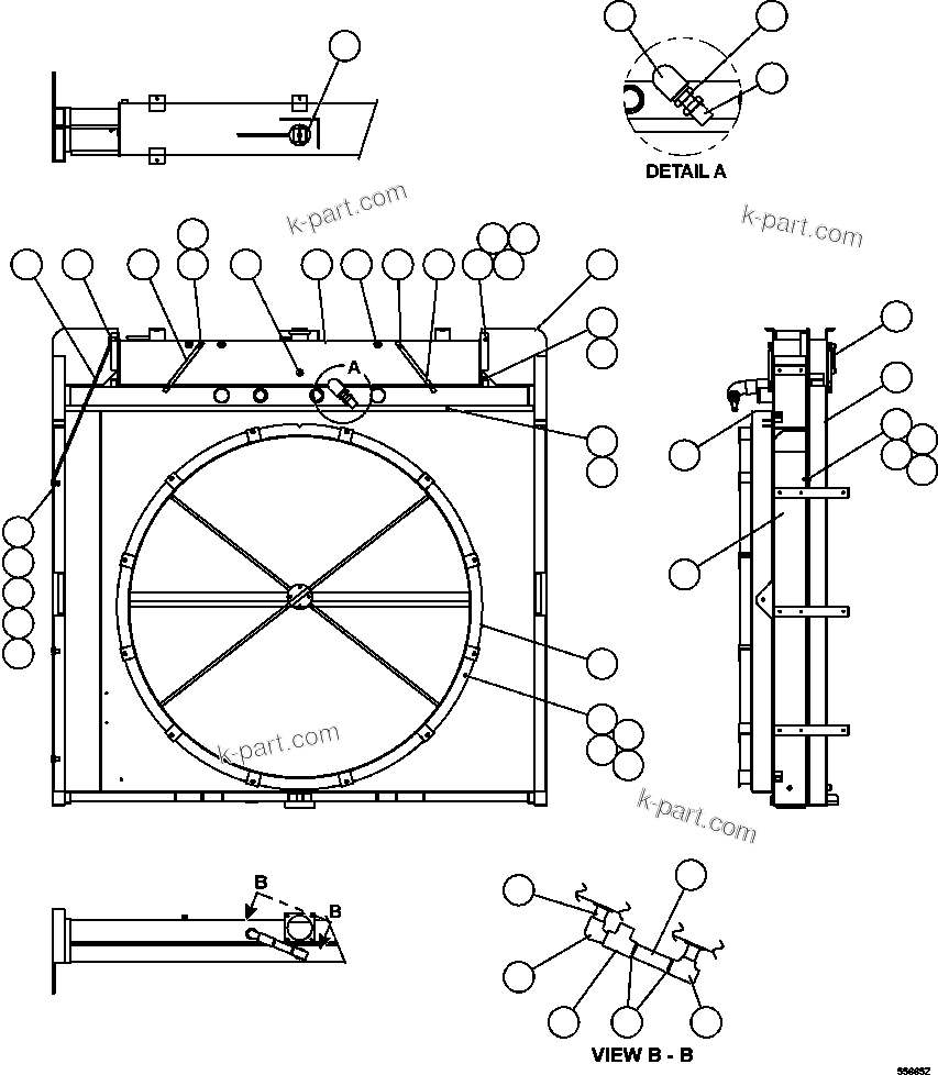 Komatsu parts book diagram for AFE47-GG 730E S/N A30600-A30601 & A30604-A30605    ROSSING (Trolley): RADIATOR & SHROUD ASSEMBLY (PC2067)