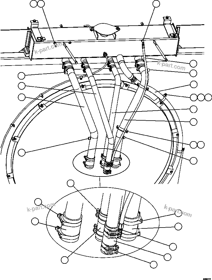 Komatsu parts book diagram for AFE47-GG 730E S/N A30600-A30601 & A30604-A30605    ROSSING (Trolley): RADIATOR PIPING ( 1/2)
