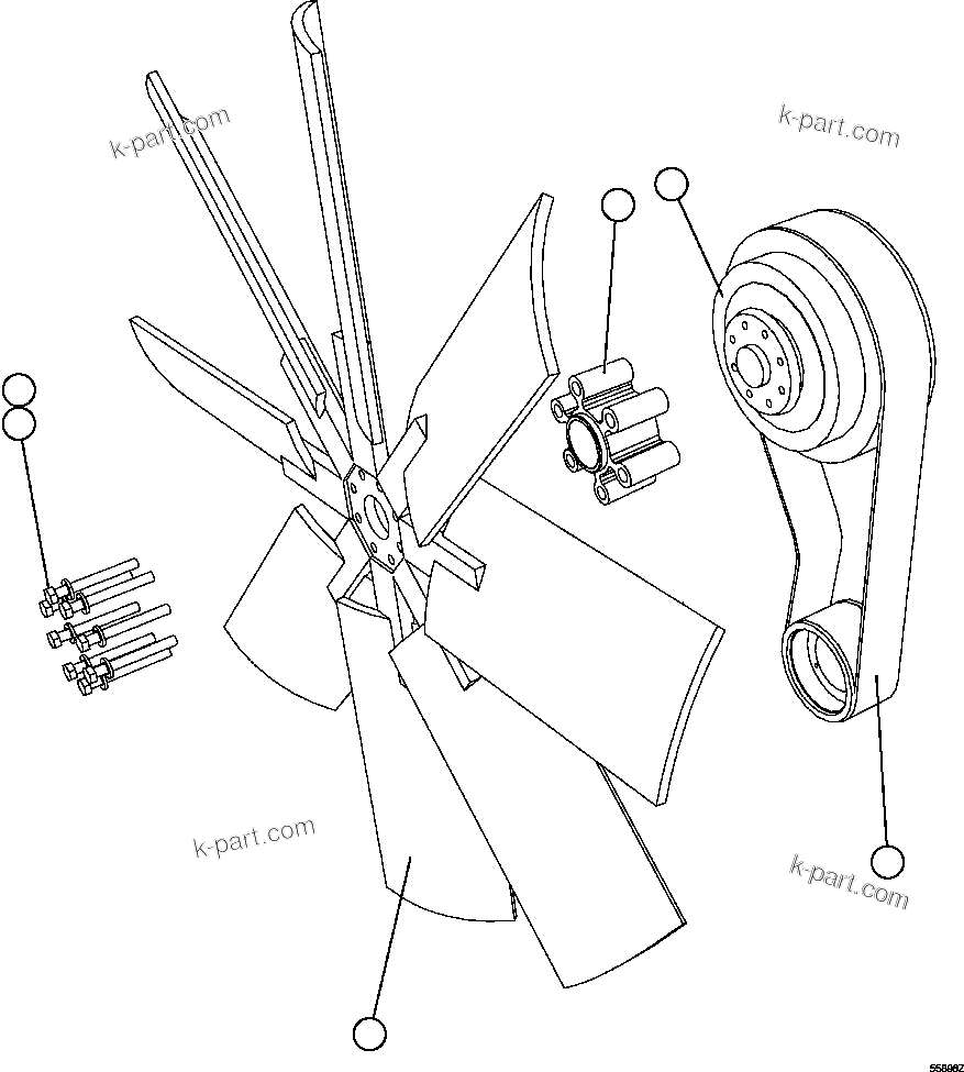 Komatsu parts book diagram for AFE47-GG 730E S/N A30600-A30601 & A30604-A30605    ROSSING (Trolley): FAN & FAN DRIVE