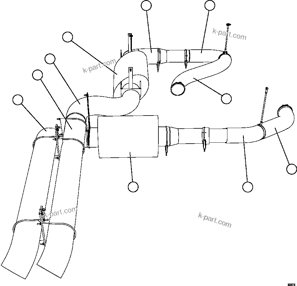Komatsu parts book diagram for AFE47-GG 730E S/N A30600-A30601 & A30604-A30605    ROSSING (Trolley): EXHAUST BLANKETS