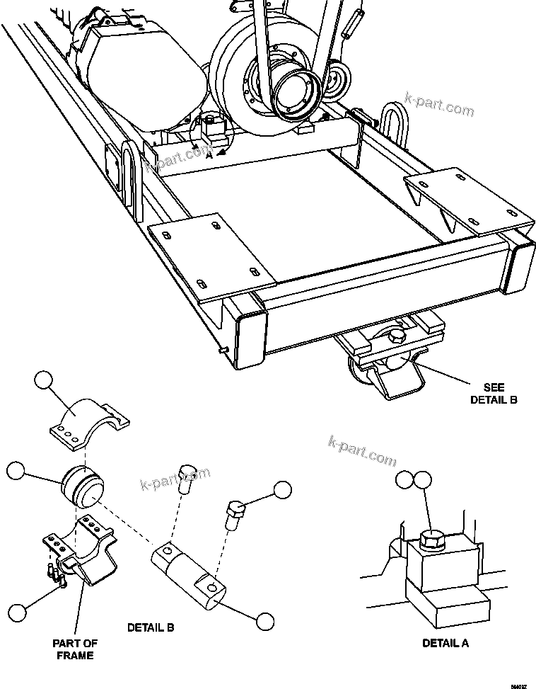 Komatsu parts book diagram for AFE47-GG 730E S/N A30600-A30601 & A30604-A30605    ROSSING (Trolley): ENGINE/SUB-FRAME FRONT MOUNTS